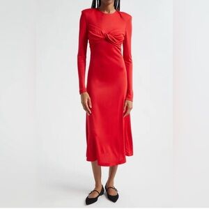NWT Farm Rio Red Long Sleeve Knot Front Sweetheart Bodycon Midi Dress M